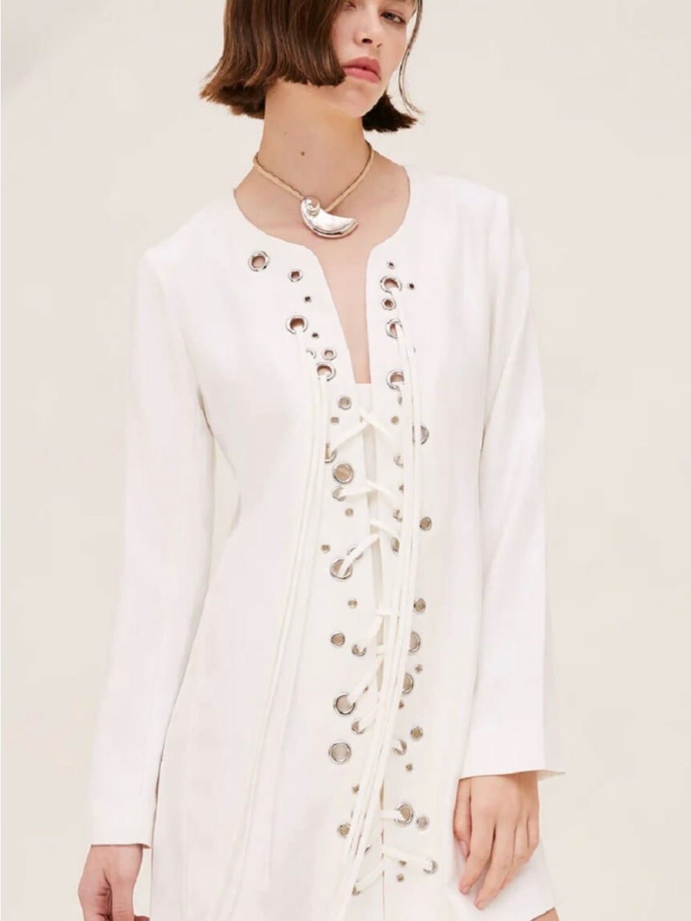 Alexis White Lace-Up Eyelet Top with Silver Hardware